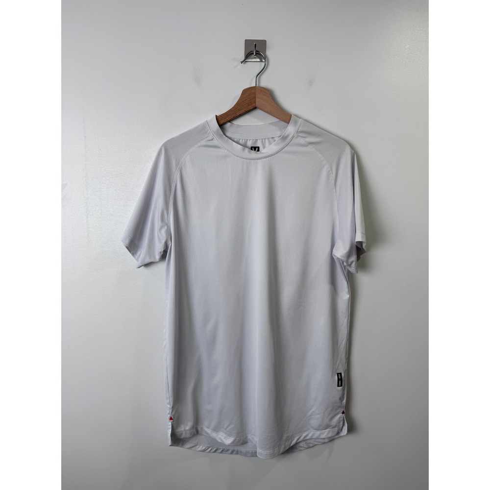 ASRV Men White Sport Tee Raglan Sleeve Curved Hem Training Shirt Large